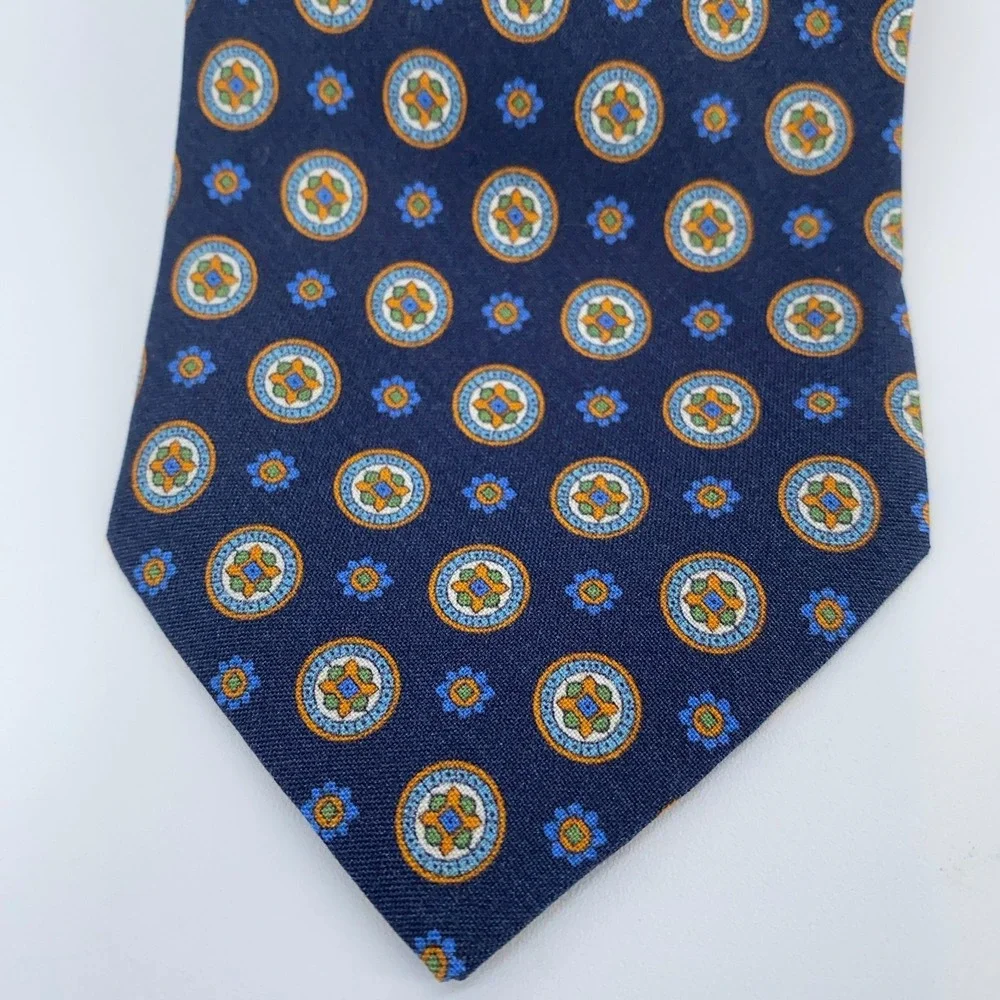 Eton Tie Mens One Size Navy Patterned Silk Classic Fit Necktie Italy‎ Made NWT